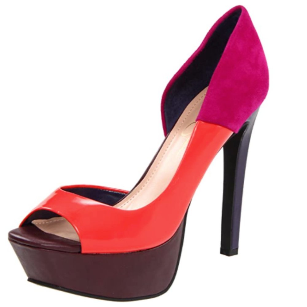 Jessica Simpson Bede 2 Color Block Platform Open Toe Pumps